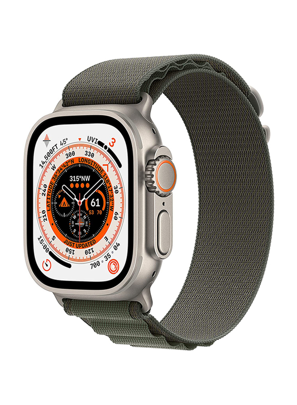 Apple Watch Ultra 49mm Smartwatch, GPS + Cellular, Titanium Case With Green Alpine Loop Band