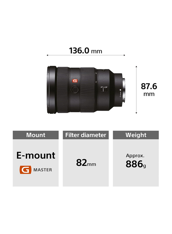 Sony SEL2470GM FE 24-70mm F2.8 GM  Full-Frame Lens for Sony A, Sony E, Black