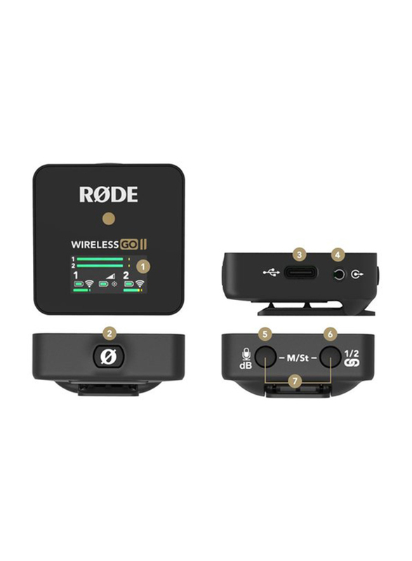 Rode Wireless GO II Digital Wireless Microphone System/Recorder, 2.4GHz, Black