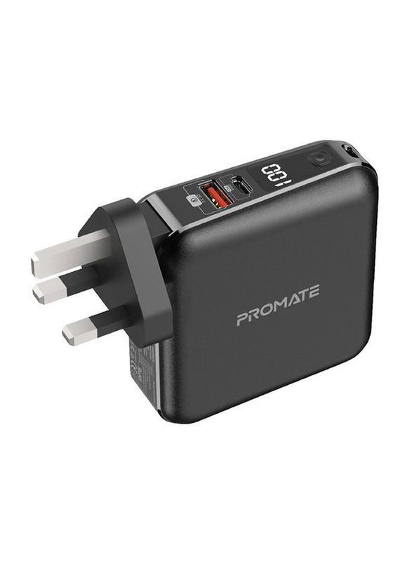 Promate PowerPack PD20 Wall Charger, 20W Lightning to USB Type-C Cord, Black