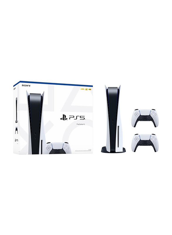 Sony PlayStation 5 Console, 825GB, with 2 DualSense Controller, International CD Version, Black/White