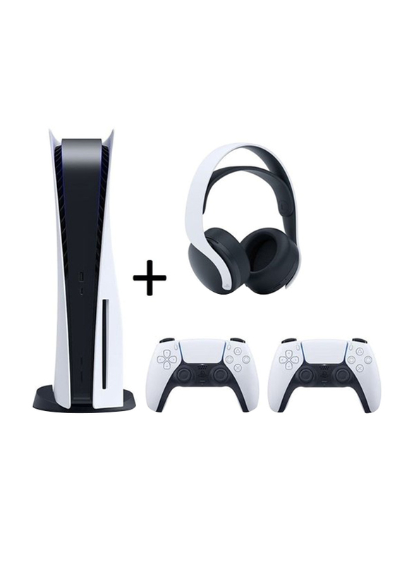 Sony PlayStation 5 Console 825GB, with 2 DualSense Wireless Controller & PS5 Pulse 3D Wireless Headset, Black/White