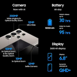 Samsung Galaxy S24 Ultra 256GB Onyx Black, 12GB RAM, 5G, Dual Sim Smartphone, Middle East Version
