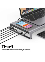 Promate 11-In-1 Anti-Skid Aluminium Alloy Desk Hub for Laptops, Grey