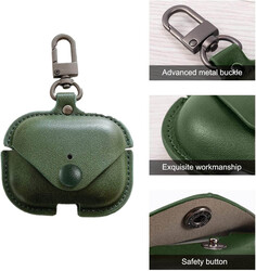 Focus Genuine Leather Case with Keychain Hook for Apple AirPods Pro, Green