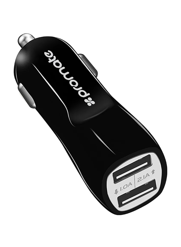 Promate Vivid Car Charger 3.1A Dual USB Port Car Charger, Black
