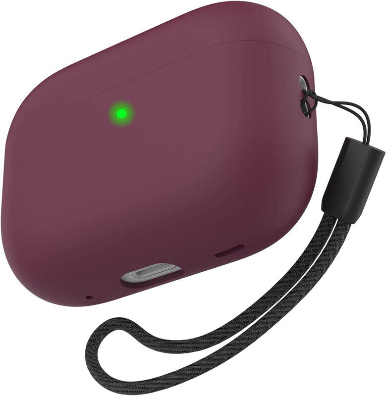 

Generic Premium Silicone Case Cover Fully Protective with Front LED Visible and Lanyard Hand Strap for Apple AirPods Pro 2, Wine Red