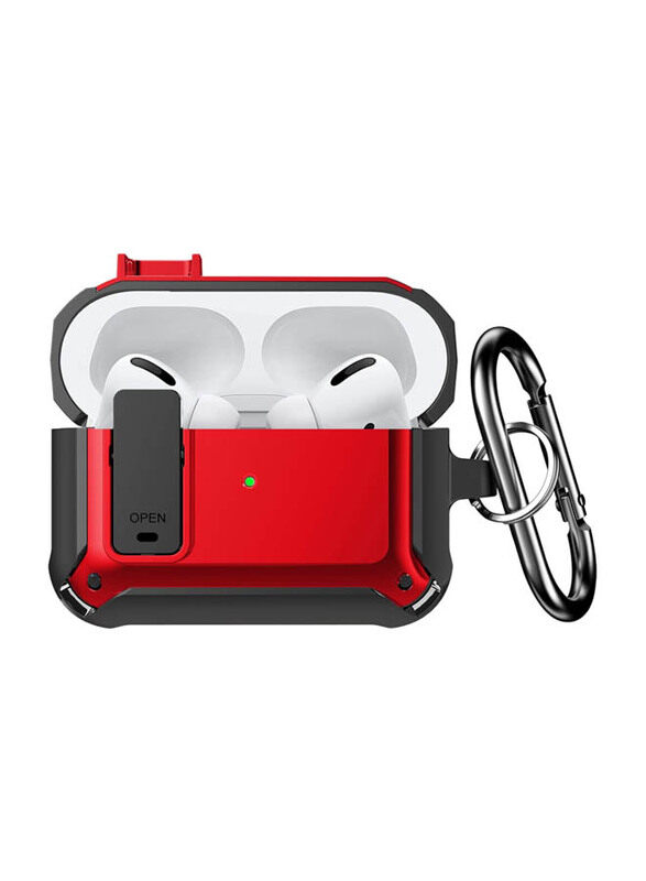 

Generic Shockproof Rugged Shell Protective Case Cover with Lock Lid for Apple Airpods Pro 2 (2022)/Airpods Pro (2019), Black/Red