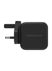 Powerology 0.25-Meter Ultra-Compact Power Delivery GaN Charger, P61PDWUKBK, Black