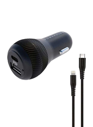 Powerology 0.9-Meter Dual Port Car Charger With Type-C To Mfi Lighting Cable, PPDCCLBK, Black