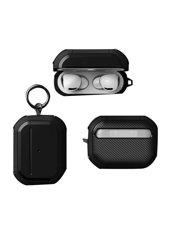 Focus Full-Body Rugged Military Grade Protective Case with Keychain for Apple Airpods Pro, Black