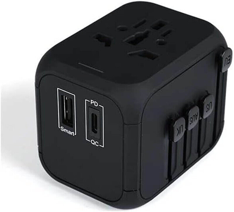 

Powerology 2.4A + PD 18W Universal Travel Adapter, Black