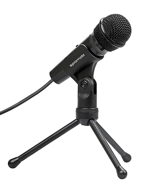 

Promate Tweeter-9 Universal Digital Dynamic Vocal Microphone, 3.5mm Connector Stereo Multimedia Condenser Vocal Microphone Stand, Black