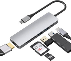 6-in-1 USB C Hub, Grey