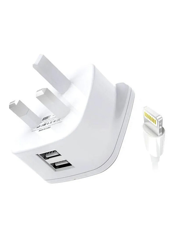 Heatz 2 Port USB Adapter With Lightning Cable, White