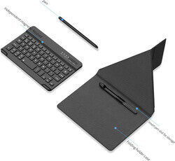 Luxury Leather Portable Travel Foldable Keyboard with Case for Samsung Z Fold 4, Black