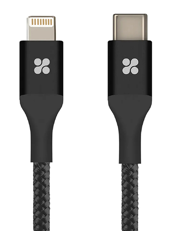 Promate 1.2-Meter UniLink-LTC Nylon Braided Lightning Cable, USB Type-C Male to Lightning for MacBook Pro, iPhone X, 8, 8 Plus, Samsung Note 8, S8, S8+, Black