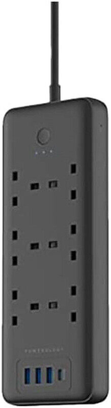 

Powerology UK Wall Charger, Universal Socket 6 AC / 3 USB & USB-C PD 30W Multiport Smart Power Socket, Black