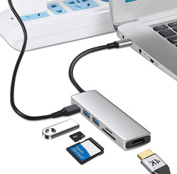 6-in-1 USB C Hub, Grey