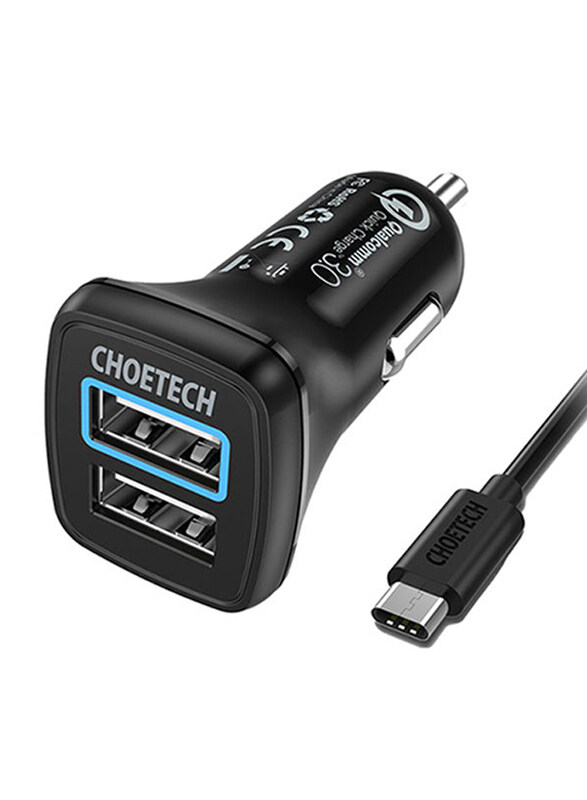 

Choetech Car Charger With Lightning to USB Data and Charge Cable, Black