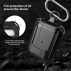 Focus Shockproof Rugged Shell Case with Lock Lid for Apple AirPods Pro, Black