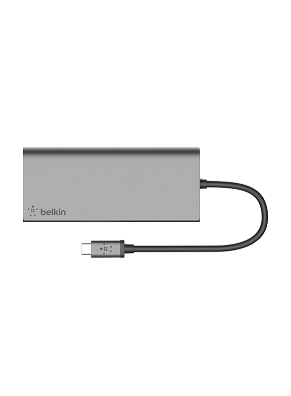 Belkin 6-in-1 USB-C Multimedia Hub With Tethered USB-C Cable, Grey