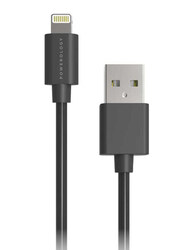 Powerology 1.2-Meter Data Sync Lightning PVC Cable, USB 2.0 Type A Male to Lightning for Apple Devices, P12BLBK, Black