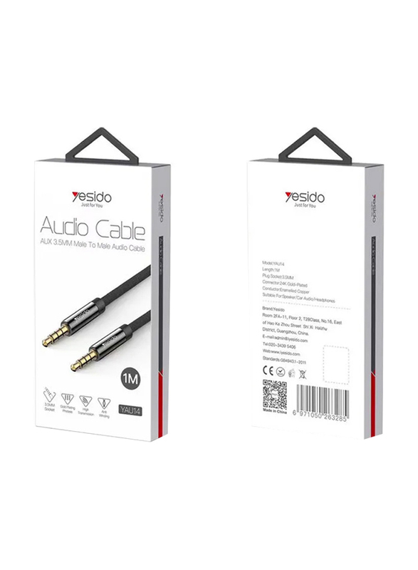 Yesido 1-Meter Audio Cable, AUX 3.5MM Male To Male Audio Cable, Black