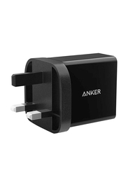 Anker PowerPort UK Plug Wall Charger, 24W Dual USB Port with PowerIQ Technology, A2021211, Black
