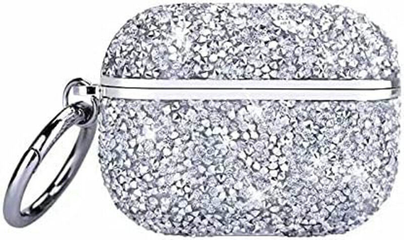 

Generic Crystal Protective Wireless Charging Bling Glitter Drop Proof Protection Case Cover with Keychain and Cute Twist for Apple Airpod Pro 2019, Grey