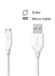 Anker 0.9-Meter Powerline Micro USB Fast Charging Cable, Micro USB to USB Type A for Smartphones/Tablets, A8132H21, White