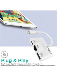 Promate GigaLink-I Lightning Hub, 3 in 1 RJ45 Ethernet LAN Wired Network Adapter, USB OTG Camera Adapter Kit for Apple iPhone XS Plus/iPad/iPad Pro, White