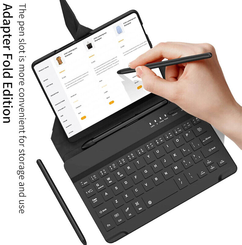 Luxury Leather Portable Travel Foldable Keyboard with Case for Samsung Z Fold 4, Black