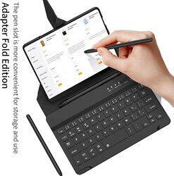 Luxury Leather Portable Travel Foldable Keyboard with Case for Samsung Z Fold 4, Black