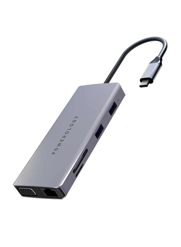 Powerology 11-In-1 USB Type-C Hub, Grey