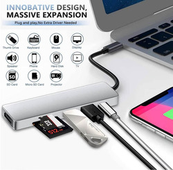 6-in-1 USB C Hub, Grey