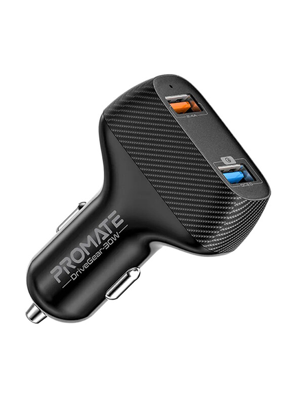 

Promate Drivegear 30W Qualcomm Car Charger Adapter with 2.4A Super Speed 2 USB Charging Port and Short-Circuit Protection, Black