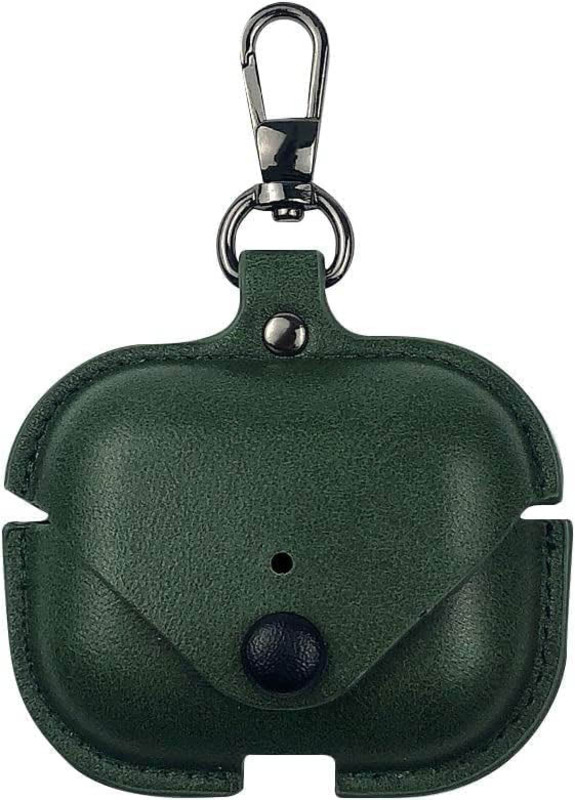 Focus Genuine Leather Case with Keychain Hook for Apple AirPods Pro, Green