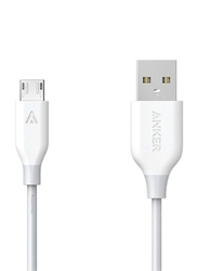 Anker 0.9-Meter Powerline Micro USB Fast Charging Cable, Micro USB to USB Type A for Smartphones/Tablets, A8132H21, White