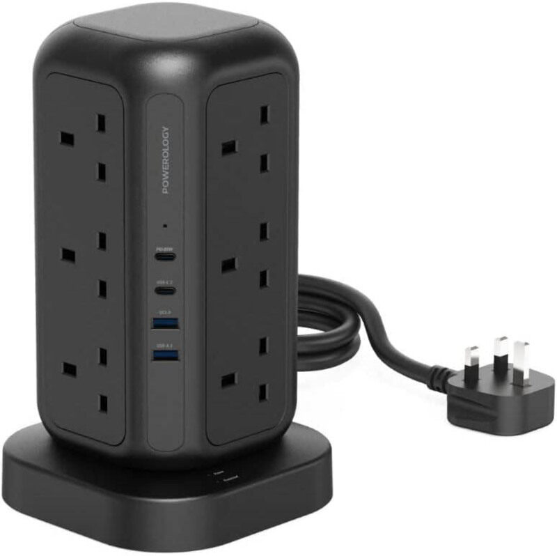

Powerology 12 Socket Multi-Port Tower Hub Extension, Black
