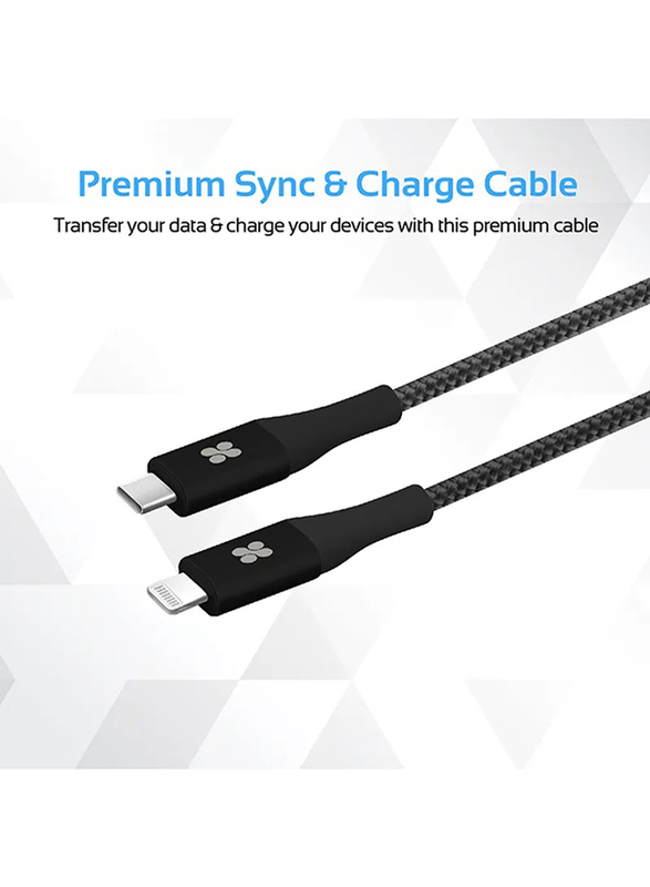 Promate 1.2-Meter UniLink-LTC Nylon Braided Lightning Cable, USB Type-C Male to Lightning for MacBook Pro, iPhone X, 8, 8 Plus, Samsung Note 8, S8, S8+, Black