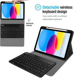 Magnetically Detachable Wireless Keyboard with Case for Apple iPad 10th Generation, Black