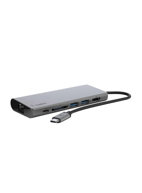 Belkin 6-in-1 USB-C Multimedia Hub With Tethered USB-C Cable, Grey