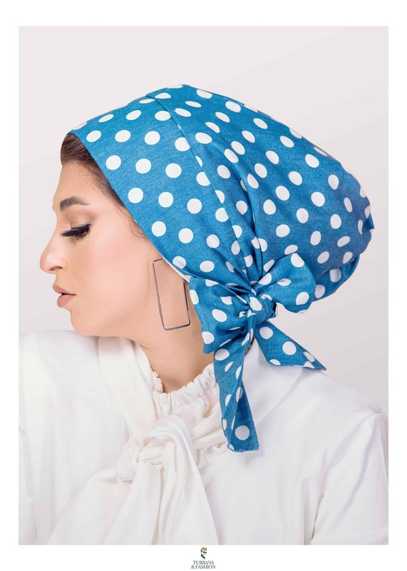 Turban & Fashion Casual Dotted Jeans Turban with Tie for Women, Blue