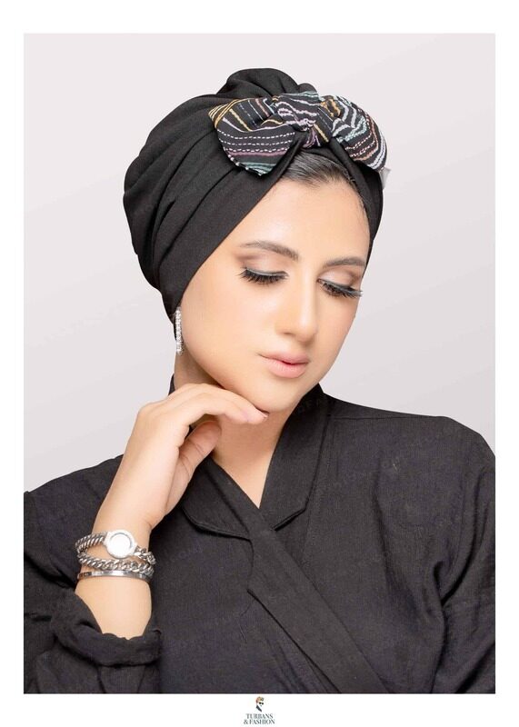 

Turban & Fashion Light Weight Crepe Fixed Bow Turban for Women, Black