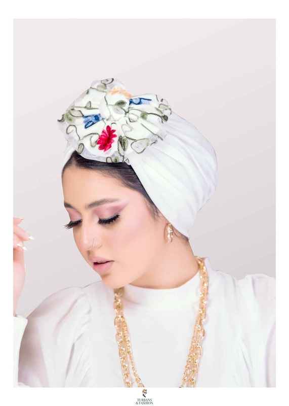 Turban & Fashion Crepe Big Flower Turban for Women, White