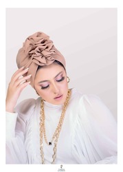 Turban & Fashion Modest Fashion Front Double Flower Turban foe Women, Beige