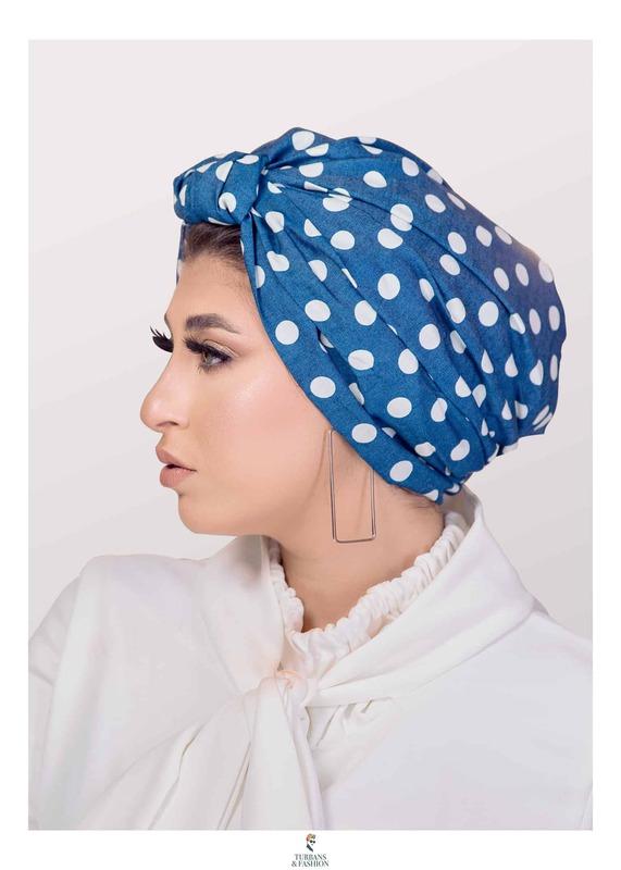 Turban & Fashion One-Piece Dotted Jeans with Front Ball Turban for Women, Blue