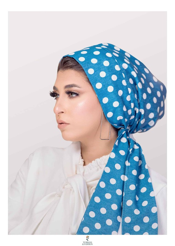 Turban & Fashion Casual Dotted Jeans Turban with Tie for Women, Blue