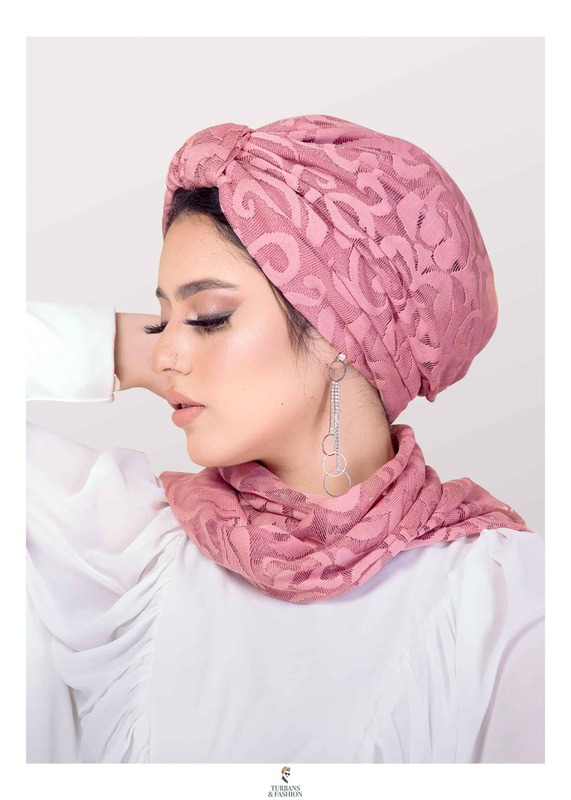 Turban & Fashion Basic Design in Joubert Embroidery Turban Scarf Set for Women, Pink
